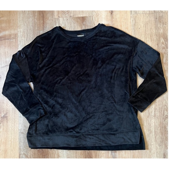 32 Degrees Heat Tops - 32 Degrees Heat Black Velour Long Sleeve Sweatshirt‎ Pullover Women's XXL Cozy